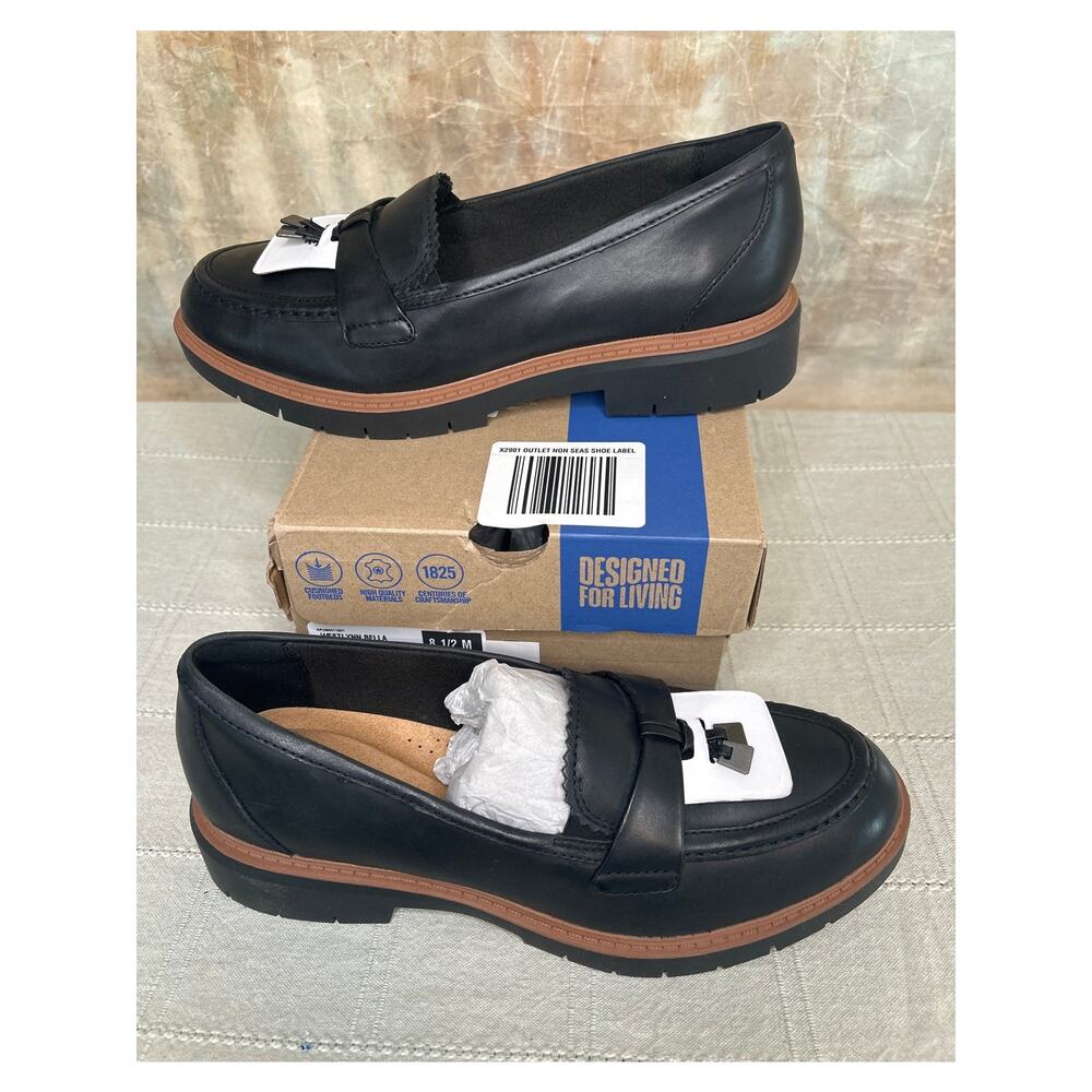 Clarks Westlynn Bella Women's Black Leather Chunky Lug Sole Loafer Size 8.5 M - Picture 3 of 14